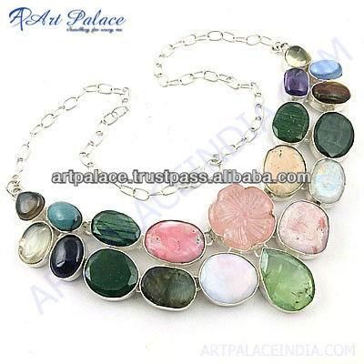 Multi Stone German Silver Necklace Fashion Necklace German Silver Jewelry