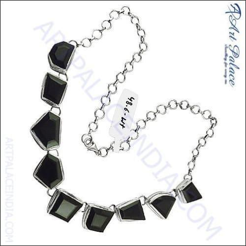 Natural & Precious Loose Black Onyx Gemstone Silver Necklace Jewelry, 925 Sterling Silver Jewelry