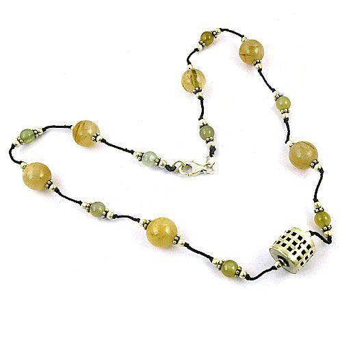 Natural Chalcedony Golden Rutile Gemstone Necklace 925 Sterling Silver Jewelry Elegant Necklace Beaded Necklace