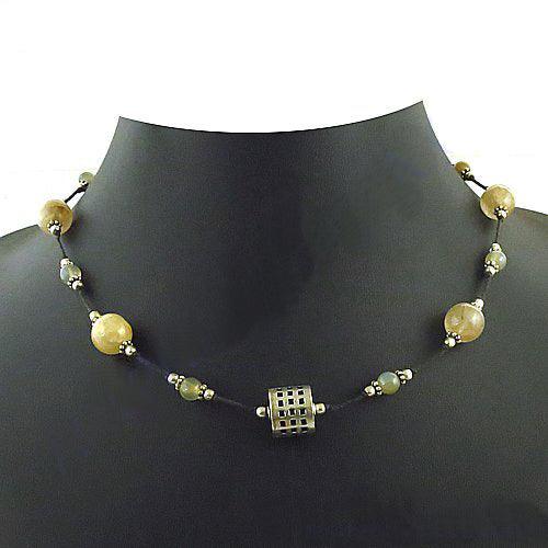 Natural Chalcedony Golden Rutile Gemstone Necklace 925 Sterling Silver Jewelry Elegant Necklace Beaded Necklace