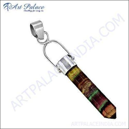 Natural Fluriote Gemstone Pencil Silver Pendant