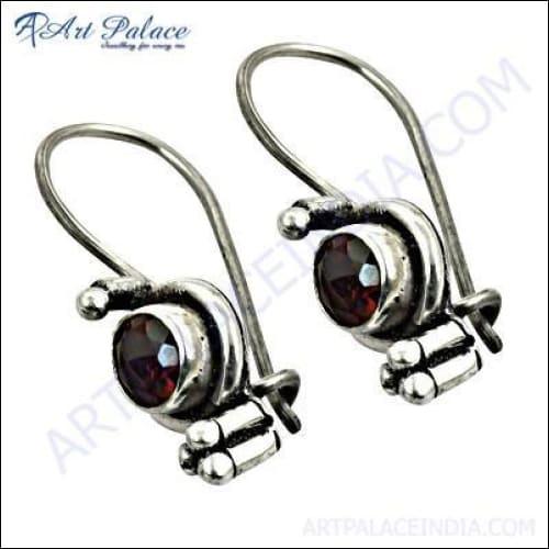 Natural Garnet Gemstone Silver Earring