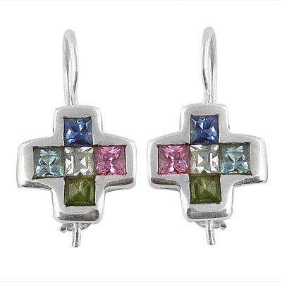 Natural Multi Gemstone 925 Silver Earring Colorful Gemstone Earring Cross Gemstone Earring