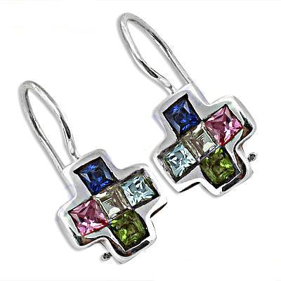 Natural Multi Gemstone 925 Silver Earring Colorful Gemstone Earring Cross Gemstone Earring