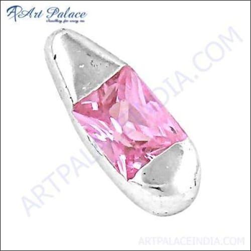New Antique Design With Pink Cubic Zirconia Gemstone In Silver Pendant Jewelry