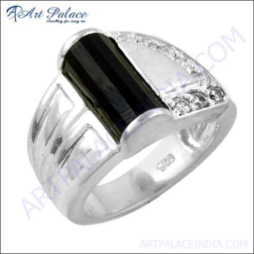 New Arrival Black Onyx & Cubic Zirconia Gemstone Silver Ring