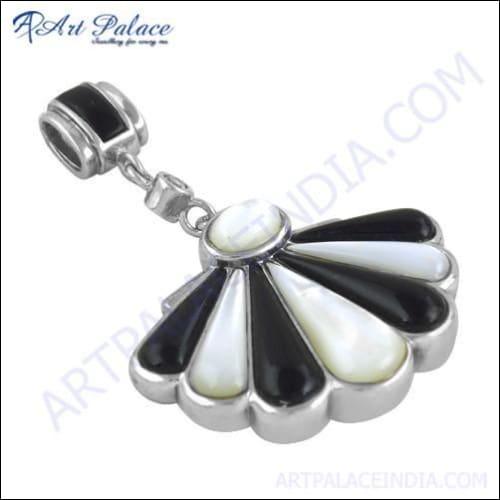 New Arrival Black Onyx, Ziconia & Pearl Silver Pendant