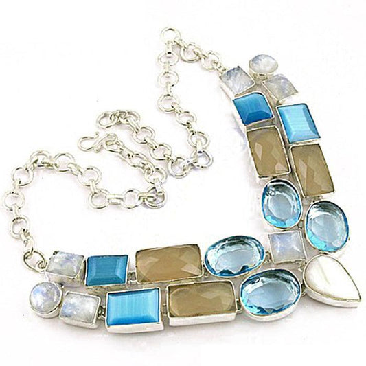 New Arrival Charming Multi Stone German 925 Silver Necklace Colorful Gemstone Necklace Natural Gemstone Necklace