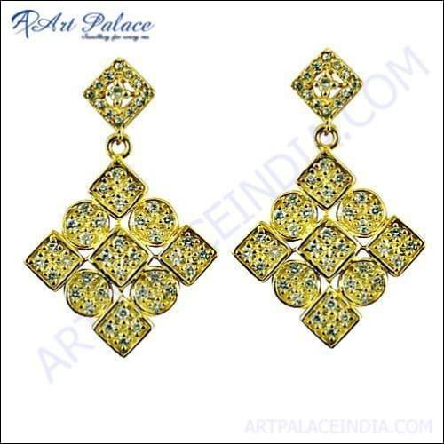 New Arrival Cz Gemstone Gold Plated Silver Earrings