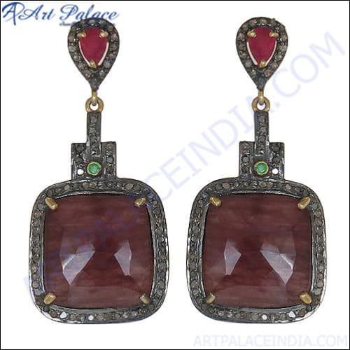 New Arrival Emerald & Sapphire & Diamond Victorian Silver Earring