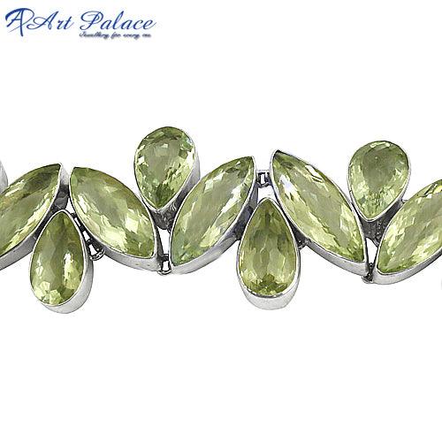 New Arrival Fashion Silver Green Amethyst Gemstone Silver Bracelets For Party Wear ,Indian 925 Silver Jewelry Impressive Bracelet Occasion Bracelet