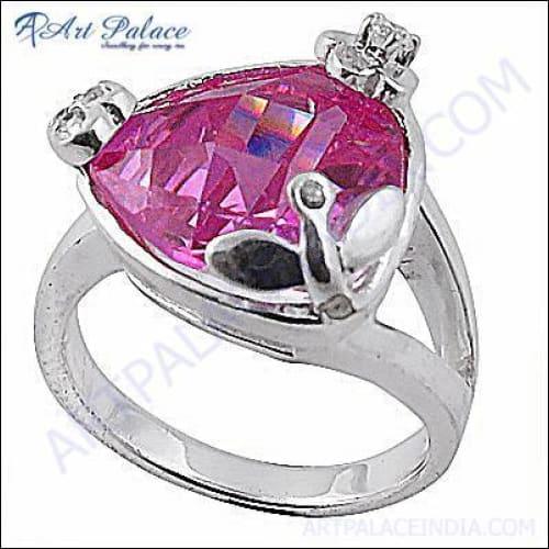 New Arrival Fashion White & Pink Cz Gemstone Silver Ring Triangle Cz Rings Gorgeous Cz Rings