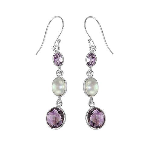 New Arrival Fashionable Amethyst & Pearl Stone 925 Silver Hook Earring Magnificent Earring Elegant Gemstone Earring