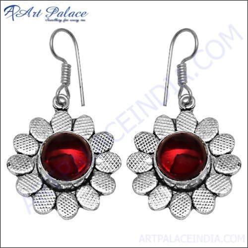 New Arrival Flower Style Red Glass Earring German Silver Earrings Handmade Earrings