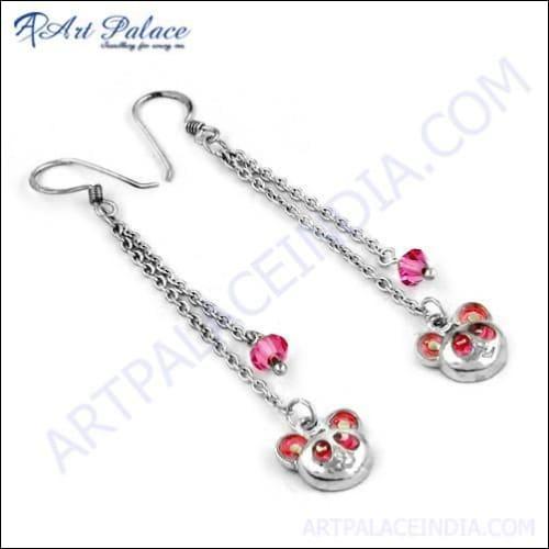 New Arrival Pink Cubic Zirconia Gemstone Silver Earrings
