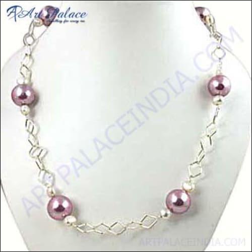 New Arrival Pink Pearl & White Pearl Silver Necklace Pearl Necklace Beautiful Pearl Necklace