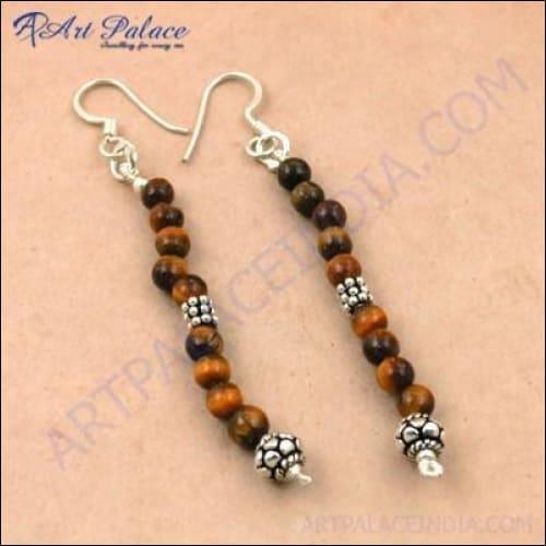 New Arrival Tiger Eye Gemstone Silver Earrings Tiger Eye Beaded Earrings Natural Beaded Earrings