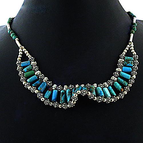 New Arrival Turquoise Gemstone 925 Silver Beaded Necklace Bohemien Blue Turquoise Gemstone Beaded Necklace at Best Price Solid Beads Necklace Party Wear Necklace