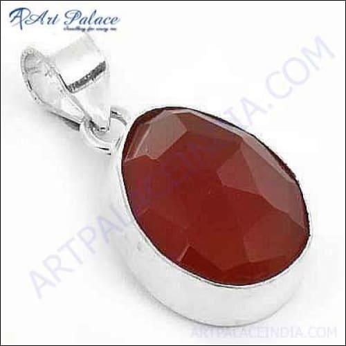 New Bright Color Red Onyx Gemstone In Pendant, German Silver Pendant Jewelry