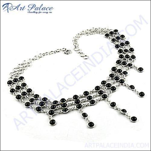 New Design Black Onyx Gemstone Silver Necklace