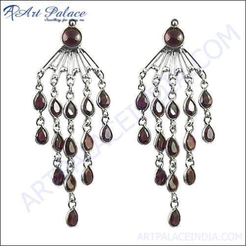 New Design In Garnet Gemstone In Silver Earrings Jewelry Fashion, 925 Sterling Silver