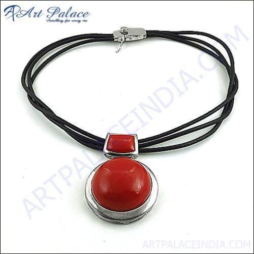 New Design Synthetic Coral Silver Necklace