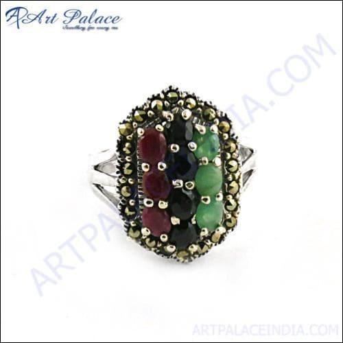 New Design Vintage Style Marcasite Silver Ring Colorful Marcasite Rings Ethnic Marcasite Rings