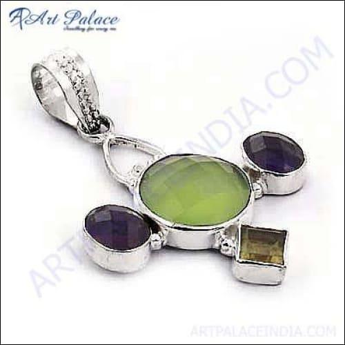New Design With Multi Gemstone In German Silver Pendant, German Silver Jewelry Colorful Gemstone Pendant
