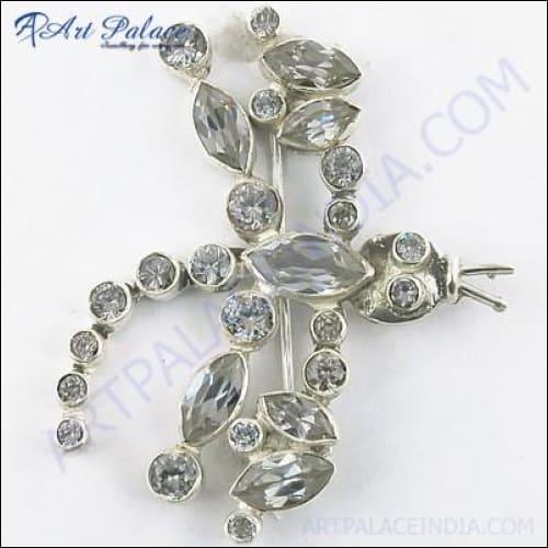 New Designer Butterfly Style Cz Silver Brooch Precious Gemstone Brooch Trendy Brooch
