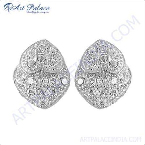 New Designer Cubic Zirconia Gemstone Silver Earrings
