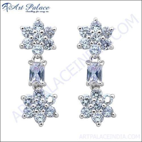 New Extra Shine Blue Cubic Zirconia Gemstone Silver Earrings