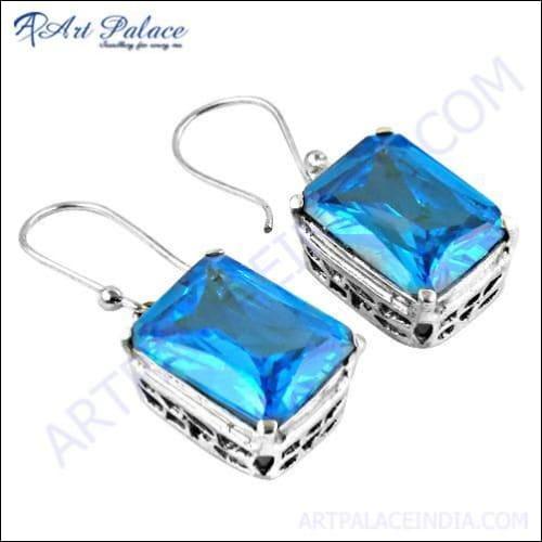 New Extra Shine Blue Cubic Zirconia Silver Earrings