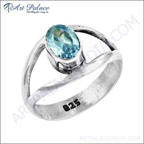 New Extra Shine Blue Topaz Cubic Zirconia Gemstone Silver Ring, 925 Sterling Silver Jewelry