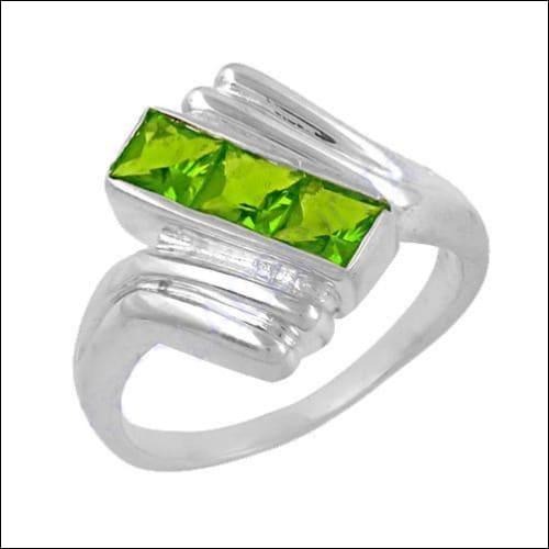 New Extra Shine Green Cubic Zirconia Gemstone Silver Ring, 925 Sterling Silver Jewelry
