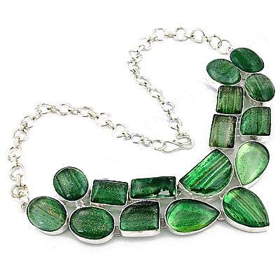New Extra Shine Green Glass German 925 Silver Necklace Elegant Necklace Green Glass Necklace