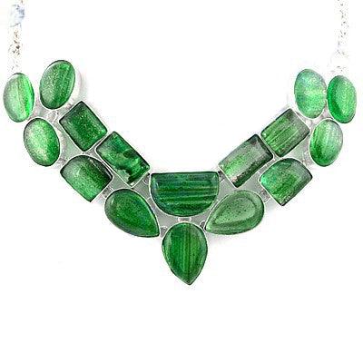 New Extra Shine Green Glass German 925 Silver Necklace Elegant Necklace Green Glass Necklace
