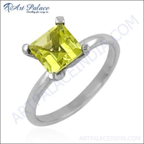 New Extra Shiney Yellow Cubic Zirconia Gemstone Silver Ring