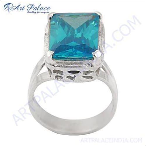 New Extra Shiny Blue Cubic Zirconia Gemstone Silver Ring, 925 Sterling Silver Jewelry