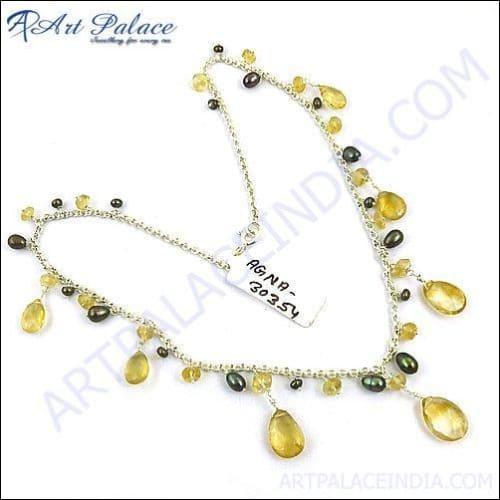 New Fashion Beaded Multi Gemstone Silver Necklace Jewelry, 925 Sterling Silver Jewelry