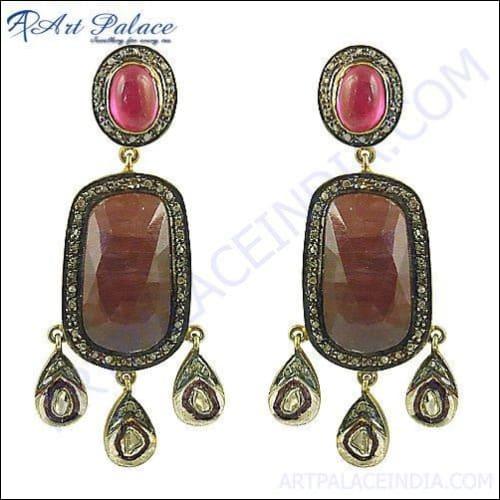 New Fashion Diamond & Sapphire Stones Earrings Victorian Jewelry For Wedding, 925 Sterling Silver