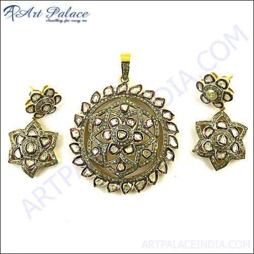 New Fashion India Weeding Style Gold Plated Victorian Pendant With Earrings Jewelry, 925 Sterling Exceptional Victorian Sets Fashion Victorian Sets