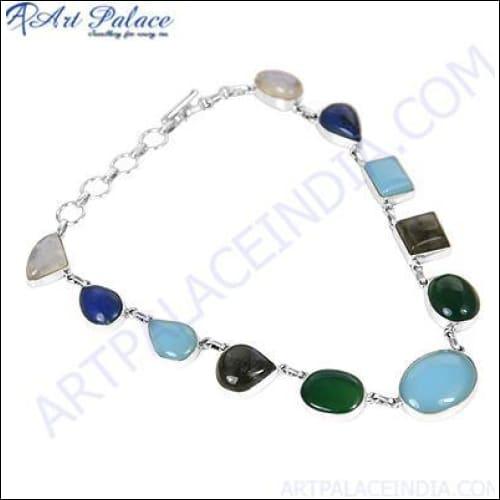 New Fashion Pretty & Multi Stones In Silver Gemstone Necklace Jewelry, 925 Sterling Silver Jewelry