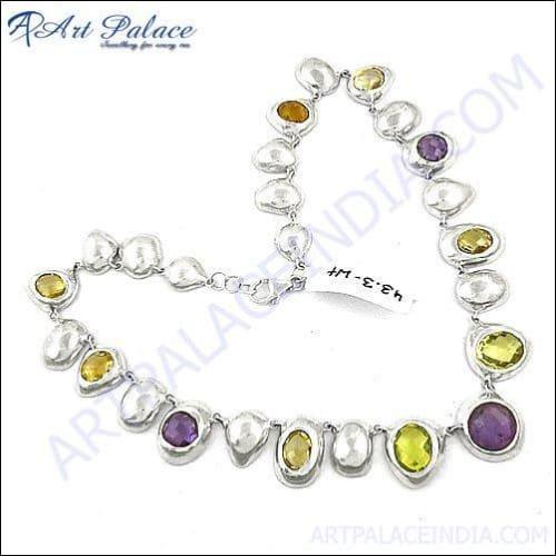 New Fashion Style Loose Multi Stones Silver Necklace Jewelry, 925 Sterling Silver