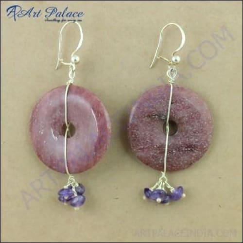 New Fashionable Amethyst & Rhodolite Gemstone Silver Earrings