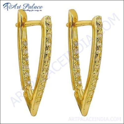 New Fashionable Cz Gemstone Gold Plated Silver Earrings