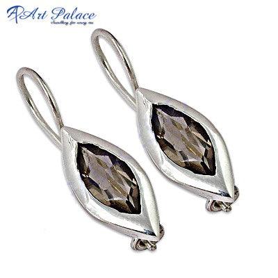 New Fashionable Gemstone Silver Smokey Quartz Earrings Gorgeous Cutstone Earrings Fancy Earrings
