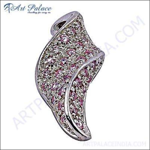 New Fashionable Pink Cubic Zirconia Gemstone Silver Pendant