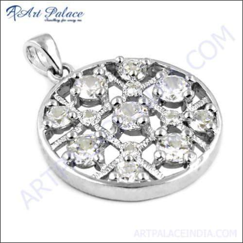 New Fashionable Silver Fret Work Pendant With Cubic Zirconia