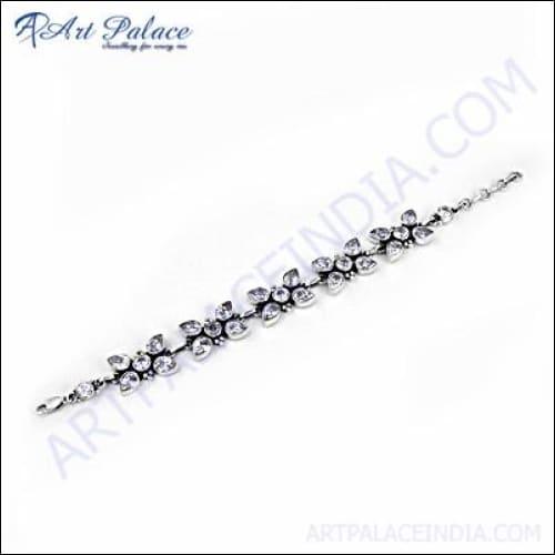 New Flower Style Cubic Zirconia Gemstone Silver Bracelet Glamours Cz Bracelet Fantastic Cz Bracelet