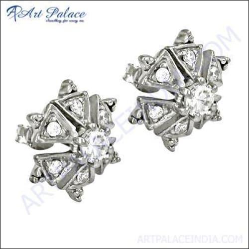 New Flower Style Cubic Zirconia Gemstone Silver Earrings Superior Cz Earrings Cz Earrings